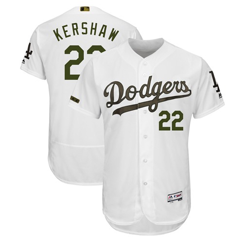 Dodgers #22 Clayton Kershaw White Flexbase Authentic Collection 2018 Memorial Day Stitched MLB Jersey - Click Image to Close